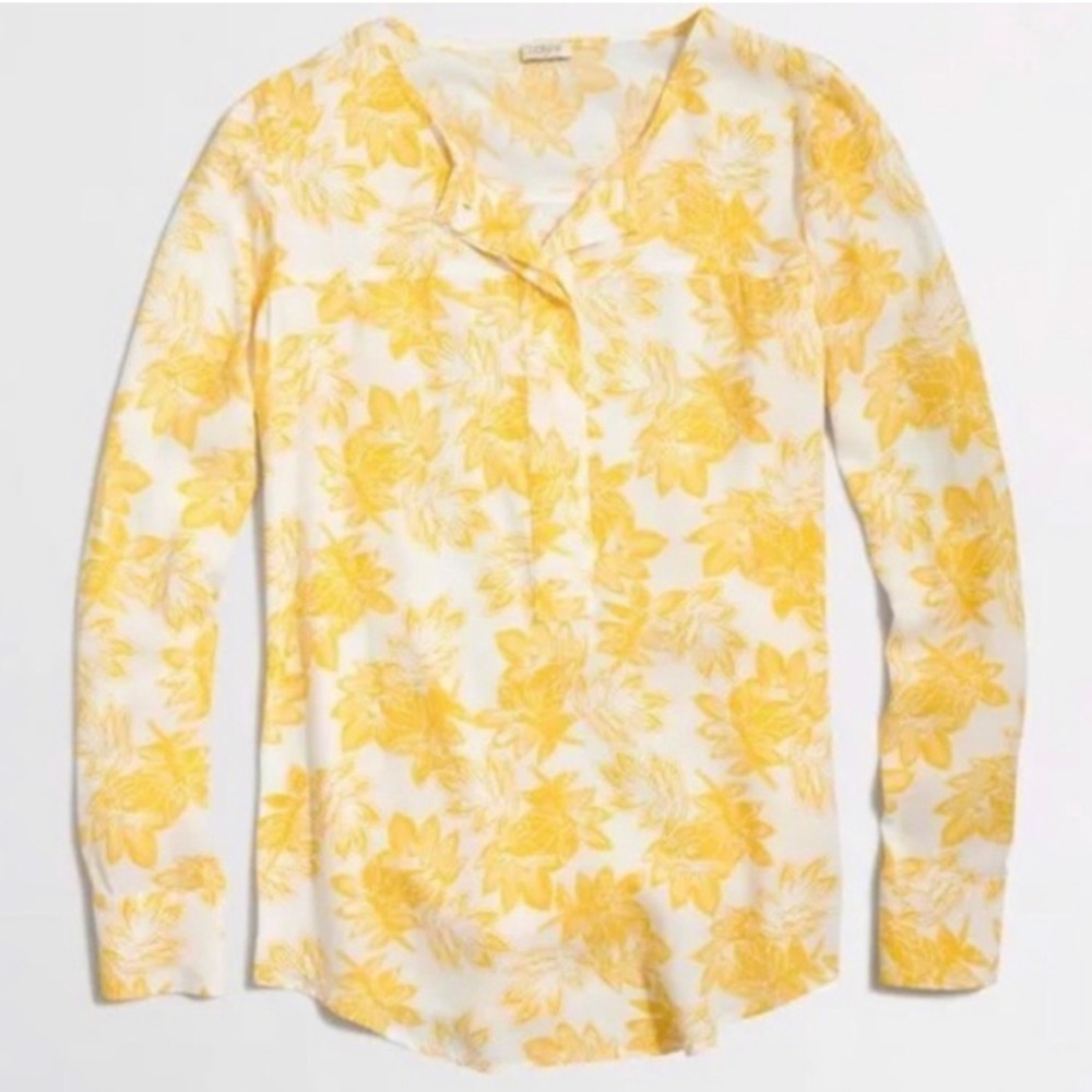 J. Crew Yellow Floral Henley Blouse